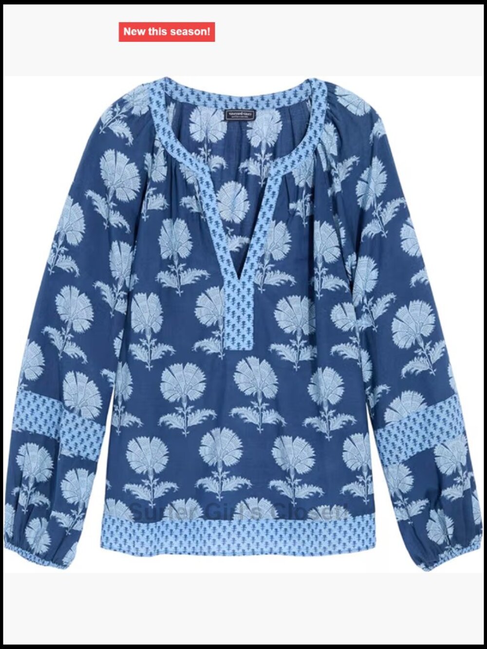 Vineyard Vines Floral Balloon Sleeve Cotton Popover Blouse